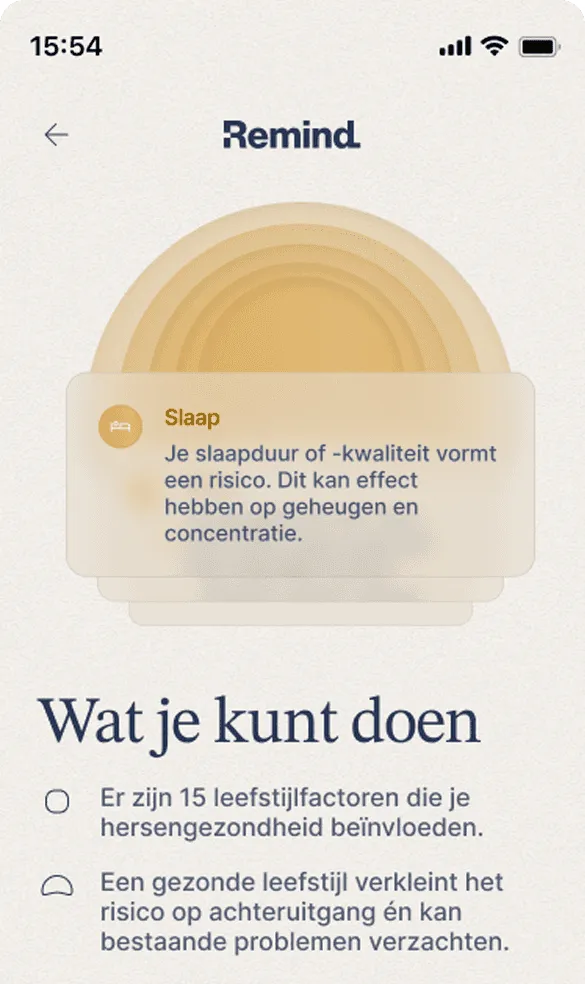 De Remind app toont een slaapadvies onder de kop Wat je kunt doen.