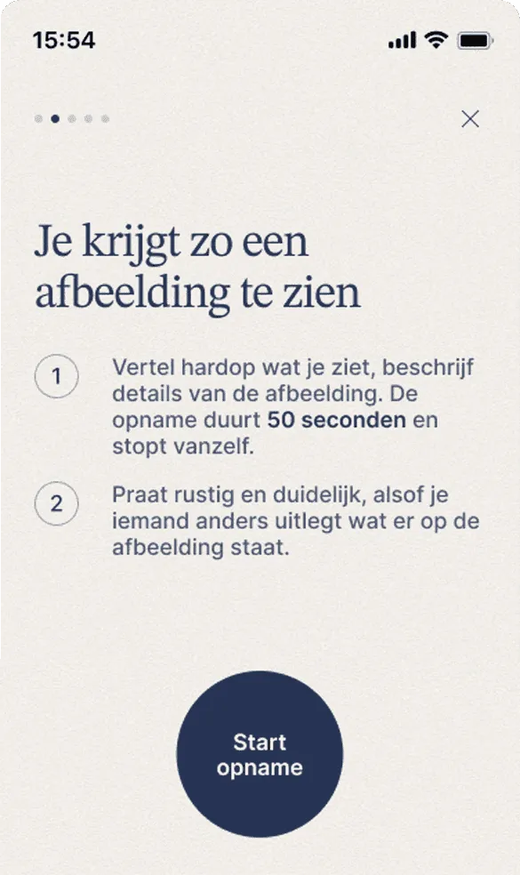 De Remind app legt uit hoe de spraakopname werkt, met een knop om de opname te starten.
